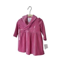 Ralph‎ Lauren Dress Baby Girls 3-6 Months Pink Velour Wrap Long Sleeve Pony